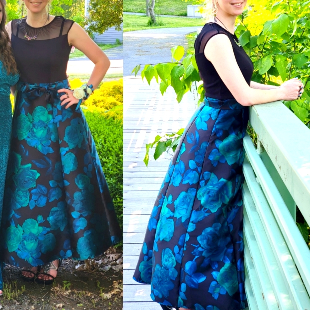 Alexa B formal prom full floral bottom dress size 6 with crinoline skirt.